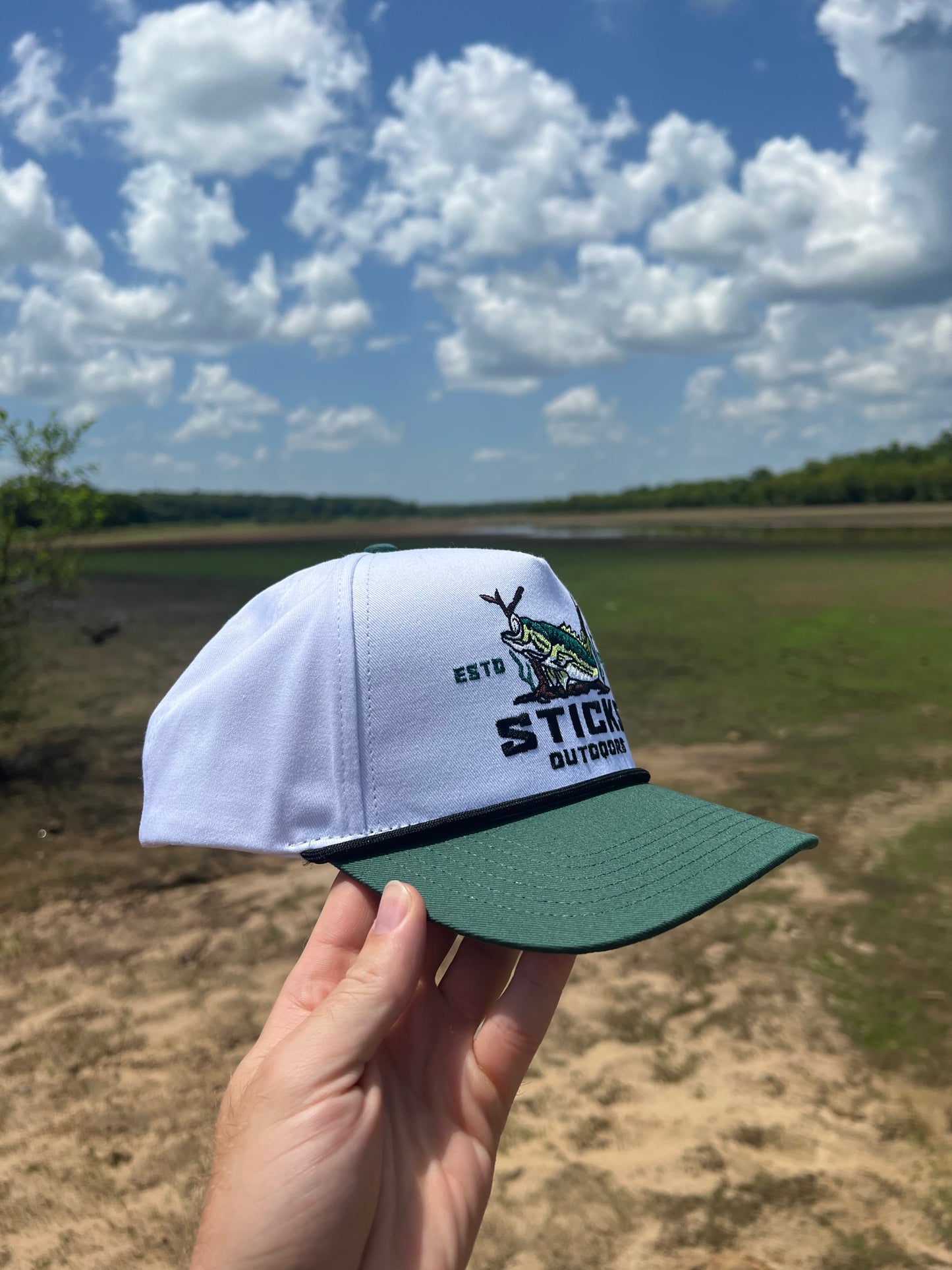 White/Green Bass Rope Hat