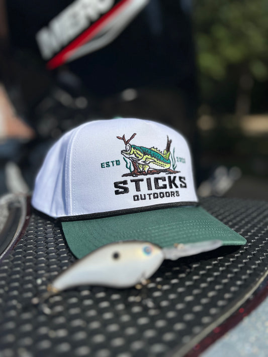 White/Green Bass Rope Hat